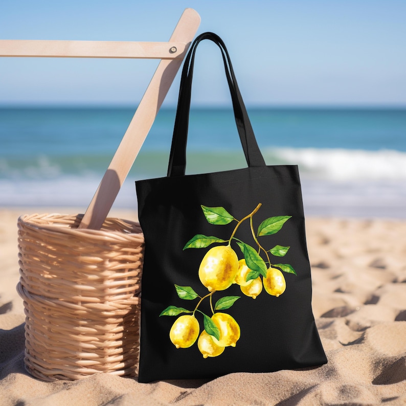 a black bag with lemons painted on it