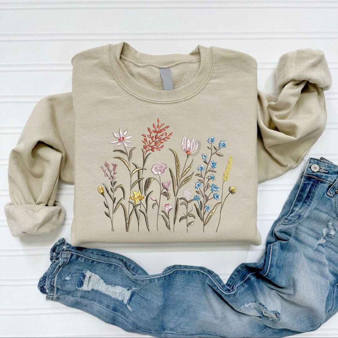 Wildflower Embroidered Sweatshirt: Floral Botanical Sweater - Etsy