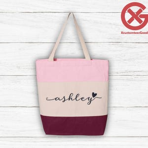 Custom Name Embroidered Canvas Tri Color Tote Bag, Custom Bridesmaid Gift,Bachelorette Tote Bag,Bridal Party Totebag for Women,Wedding Totes