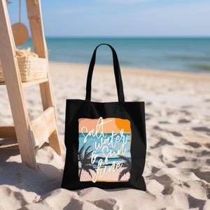 Salt Water Sunshine Canvas Tote Bag, Salty Summer Tote, Beach Vacation Gift, Trendy Vintage Summer Totebag,Beach Vibes Tote,Summer Life Gift