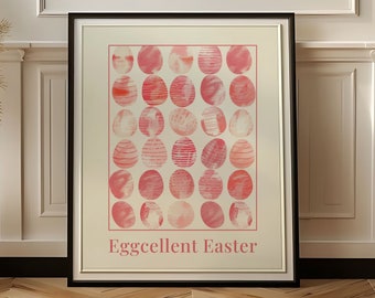 Eggcellent Easter Art, Happy Easter Poster, Spring Egg Decor, Cottagecore, Colorful Eggs Poster