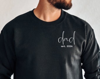 Custom Dad Est with Kids Names and Heart on Sleeve Sweatshirt, Grandpa Sweatshirt, Dad Hoodie, Present for Dad, Father's Day Gift