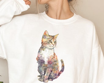 Cozy Floral Cat Mom Sweatshirt, Cat Hoodies, Cute Gift for Cat Lovers, Cat Theme Gift
