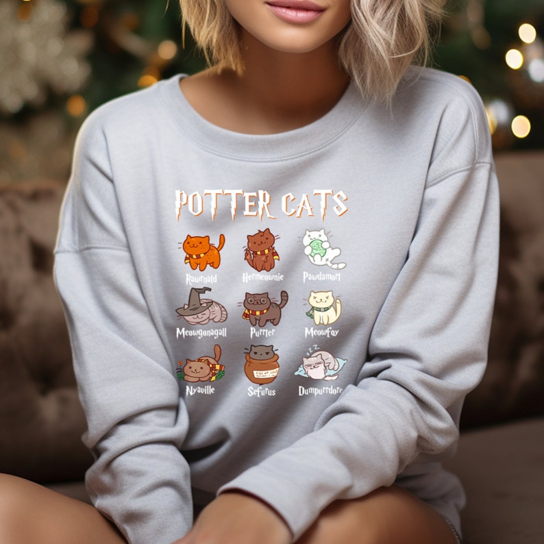 Potter Cats, Sweatshirt Sweater, Harry Potter Shirt, magical mom shirt, Cute Cat Mom Sweatshirt, Cat Themed Gift, Cat Mom Gift image 4