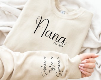Custom Grandma Nana Sweatshirt, Mama Est Crewneck, Custom Sleeve Design, Mom Gift from Kids, Great Grandma Gift
