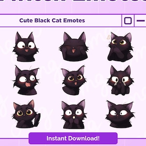 Twitch エモート シュヴァルツェ Katze emote süße クリップ アート カッツェ ルートシュランゲ、Twitch ロゴ、エモート セット