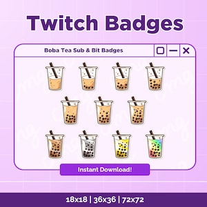 Twitch Sub Badge Boba Tea Bubble Milk Leuk voor Streamers, Twitch Badges Drank Bit Cheer Symbolen Abonnee Badges Pakket voor Vtuber