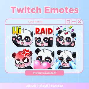 Conjunto de emoticones de Twitch, oso panda, chibi, emoticón, clip art lindo, transmisor, transmisión, ilustración, logotipo de Twitch, conjunto de emoticones, meme de Discord, emoji, dibujo, arte
