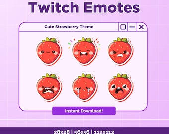 Cute Strawberry Twitch Emotes Pack for Twitch Streamer or Vtuber, Emote for Twitch, Discord, ready to used, berry themed streaming assets