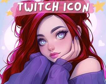 Twitch icon, streamer art, twitch profile pic, streaming, no commission needed twitch emote red hair blue eyes social media art printable