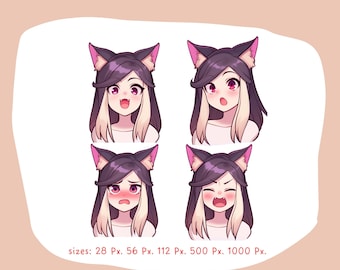 Cat Girl Twitch Emote süße Clipart für Streaming, schwarze Haare blonde Kitsune ClipArt Streaming Icon für Social Media Streamer Katzenohren