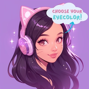 Icona di Twitch anime streamer arte immagine del profilo di Twitch streaming nessuna commissione necessaria emote gatto auricolare ragazza spazio estetica social media arte