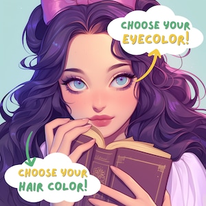 Customized Twitch Icon commission streamer art social media profile pic streaming emote custom book girl booktok reading channel