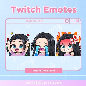 Twitch 絵文字 黒髪セット 絵文字 かわいい クリップ アート ストリーマー ストリーミング イラスト Twitch ロゴ、絵文字セット discord 絵文字 ミーム 描画 アート