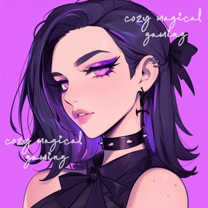 Twitchアイコン アニメ ストリーマー アート Twitch プロフィール写真 ストリーミング コミッション不要 Twitch エモート ゴス Eガール 紫 美的 ソーシャル メディア アート