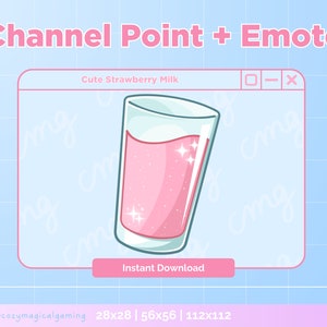 Strawberry Milk Twitch Channel Point-pictogram emote voor Discord klaar voor gebruik voor streamers en Vtuber Clip art illustratie Pink Stream-overlay