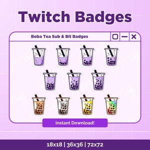 Twitch Sub Badge Boba Tea Bubble Milk Leuk voor Streamers, Twitch Badges Drank Bit Cheer Symbolen Abonnee Badges Pakket voor Vtuber