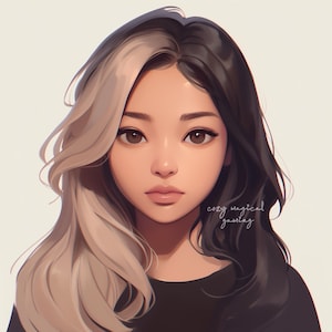 Imagem de perfil para Discord e ícone Twitch para Streamer Art Pic para streaming, emote, arte digital Mídia social, tintura de cabelo dividida loira preta