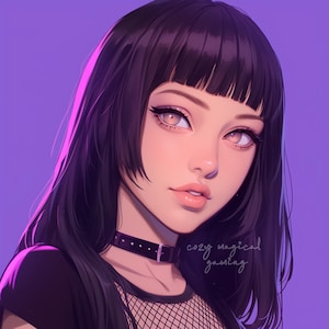 Twitchアイコン アニメ ストリーマー アート Twitch プロフィール写真 ストリーミング コミッション不要 Twitch エモート ゴス Eガール 紫 美的 ソーシャル メディア アート