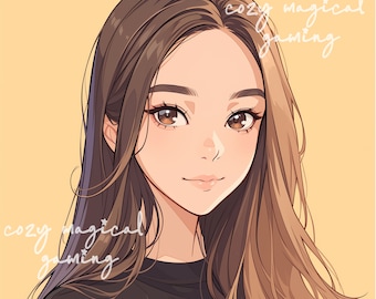Twitch icon anime streamer art twitch profile pic streaming no commission needed emote cute asian girl yellow aesthetic social media art