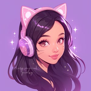 Paars Twitch-pictogram voor streamer Art Twitch-profielfoto voor streaming, geen commissie nodig, emote, twitch-emote digitale kunst kattenoor-headset