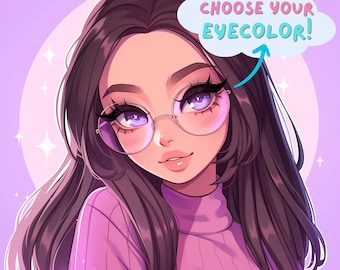 Customized Twitch Icon, commission, streamer art, twitch profile pic, streaming, commission, emote, twitch emote, girl with glasses