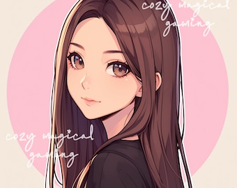 Twitch icon anime streamer art twitch profile pic streaming no commission needed twitch emote e-girl brown hair aesthetic social media art
