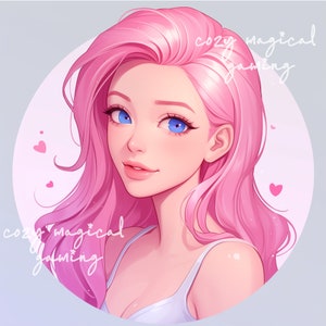 Twitch icon anime streamer art twitch profile pic streaming sem necessidade de comissão twitch emote e-girl cabelo rosa estética arte de mídia social