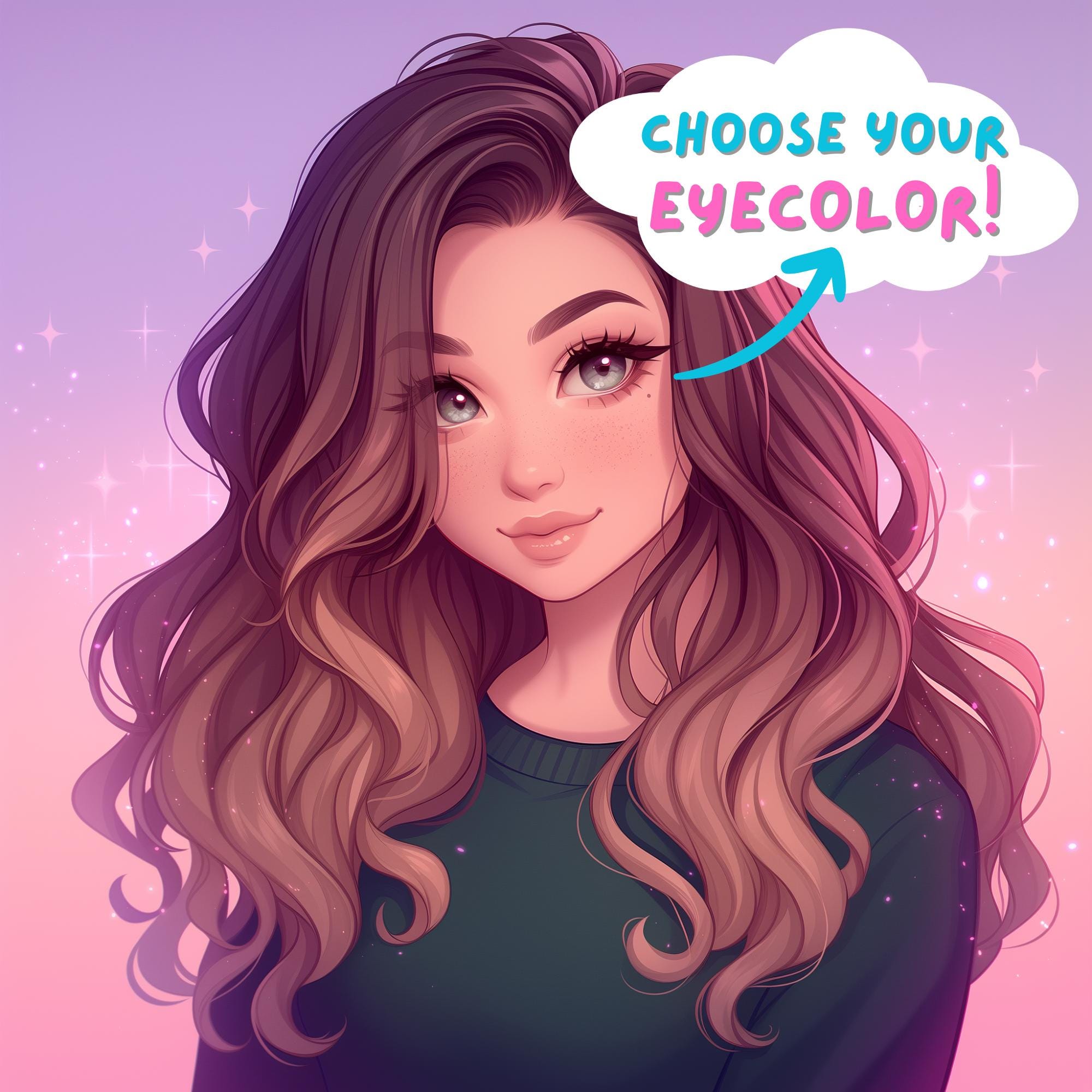 Customized Twitch Icon, commission, streamer art, twitch profile pic, streaming, commission, emote, twitch emote, girl with wavy hair