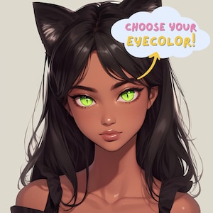 Customized Twitch Icon for Streamer girl with dark skin commission black social media pfp, streaming logo digital drawing, custom cat ears