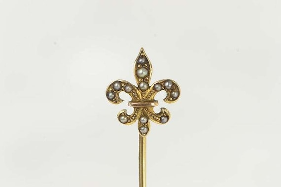 Antique Victorian Fleur De Lis Stick Pin, 14K Gol… - image 2