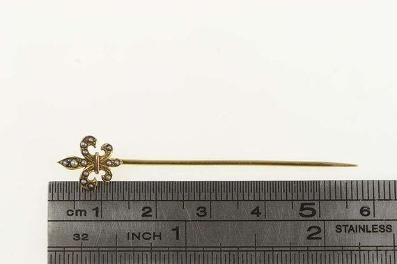 Antique Victorian Fleur De Lis Stick Pin, 14K Gol… - image 4