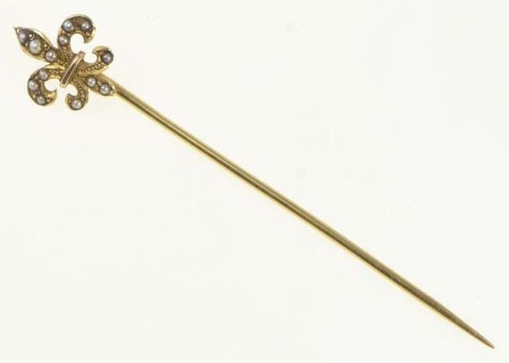 Antique Victorian Fleur De Lis Stick Pin, 14K Gol… - image 1