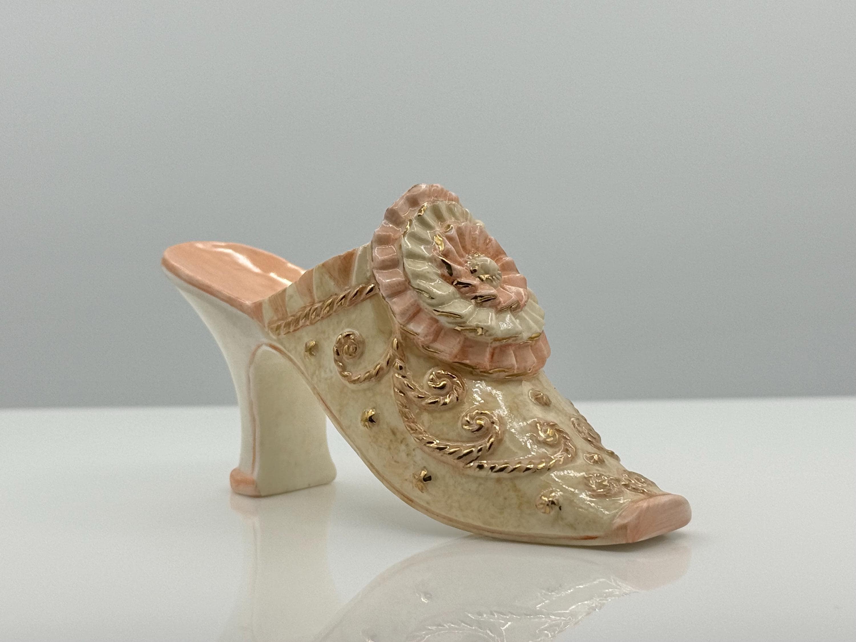 Soulier Chaussure En Porcelaine – Motifs Fleurs – Collection – Fabriqué En France