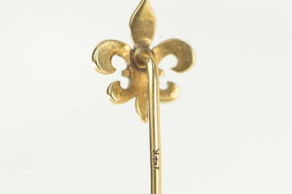 Antique Victorian Fleur De Lis Stick Pin, 14K Gol… - image 3