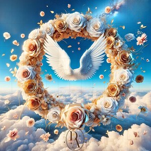 Heaven Background, Memorial Button Wreath Heaven, Rest In Heaven, In Loving Memory, Angel Wings Cloud Background, Funeral Program, Obituary