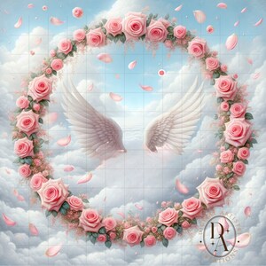 Heaven Background, Memorial Button Wreath Heaven, Rest In Heaven, In Loving Memory, Angel Wings Cloud Background, Funeral Program, Obituary