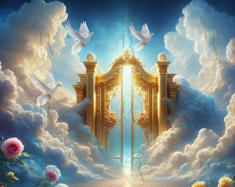 Plantilla de memoria amorosa Escalera al Cielo Programa Funerario Conmemorativo Fondo Descanse en Paz para Siempre en Nuestros Corazones PNG Descarga Instantánea