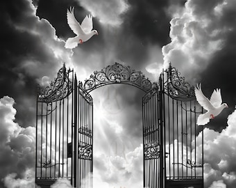Black Design Heaven Gates, In Loving Memory Template, Memorial Button Pin Background, Funeral Button, RIP PNG Add Photo, Instant Download