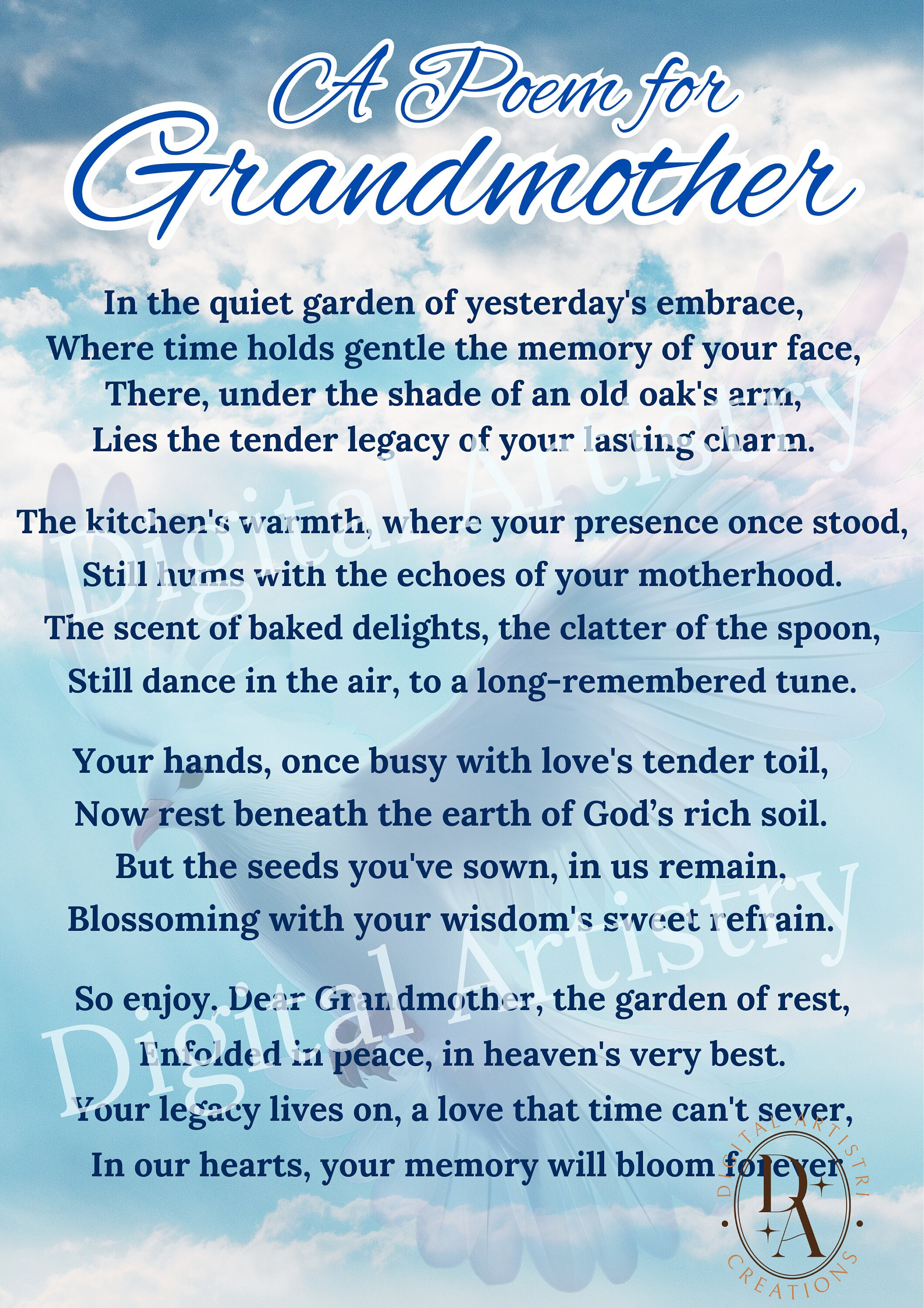Poem for a Funeral Service Png, Pdf, Instant Download File for Printing ...