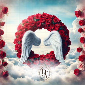 Heaven Background, Memorial Button Wreath Heaven, Rest In Heaven, In Loving Memory, Angel Wings Cloud Background, Funeral Program, Obituary
