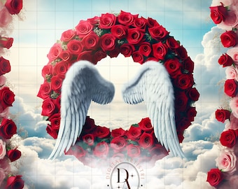Heaven Background, Memorial Button Wreath Heaven, Rest In Heaven, In Loving Memory, Angel Wings Cloud Background, Funeral Program, Obituary