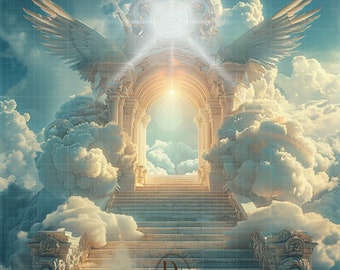 Plantilla de memoria amorosa Escalera al Cielo Programa Funerario Conmemorativo Fondo Descanse en Paz para Siempre en Nuestros Corazones PNG Descarga Instantánea