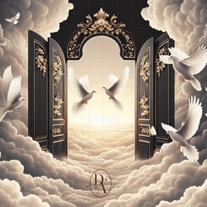 Black Design Heaven Gates, In Loving Memory Template, Memorial Button Pin Background, Funeral Button, RIP PNG Add Photo, Instant Download