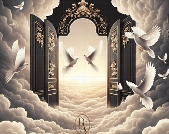 Black Design Heaven Gates, In Loving Memory Template, Memorial Button Pin Background, Funeral Button, RIP PNG Add Photo, Instant Download