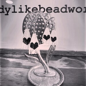 Heart Earrings Hand Beaded Fringe Valentine Earrings Black Hearts
