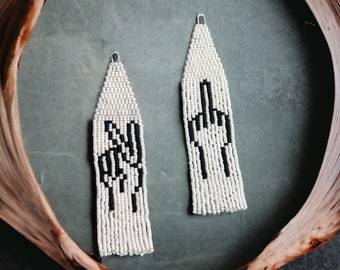 Peace Sign and Middle Finger Beaded Fringe Earrings “Mix & Match”