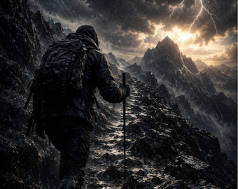 Through The Storm | Inspirational Mountain Wall Art Printable | Mental Health Digital Download | Strength & Resilience Artwork