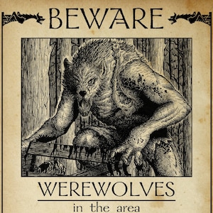 Werewolf Butcher Hand-drawn Werewolf Poster: Medieval Fantasy Tavern Art (instant ...