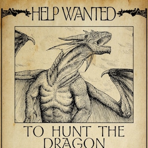 Dragon Hunt Poster: Medieval Fantasy Tavern Art (Digital Download)